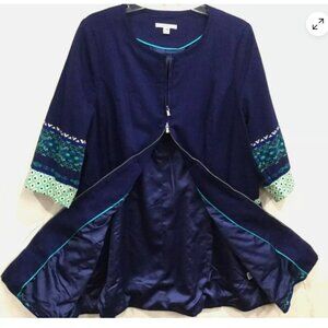 Isaac Mizrahi Women Siz 20W Front Zip Dress Duster Topper Coatdress Pockets Navy